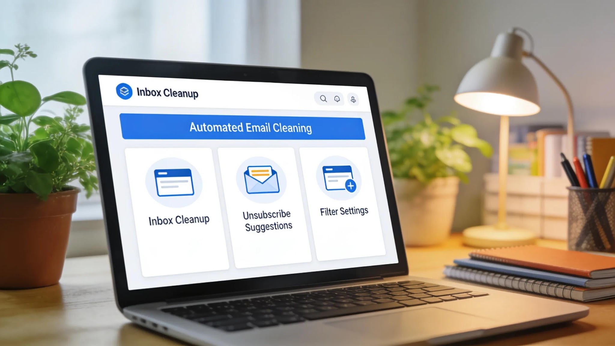 Close-up of automated email cleaning tool interface on laptop screen