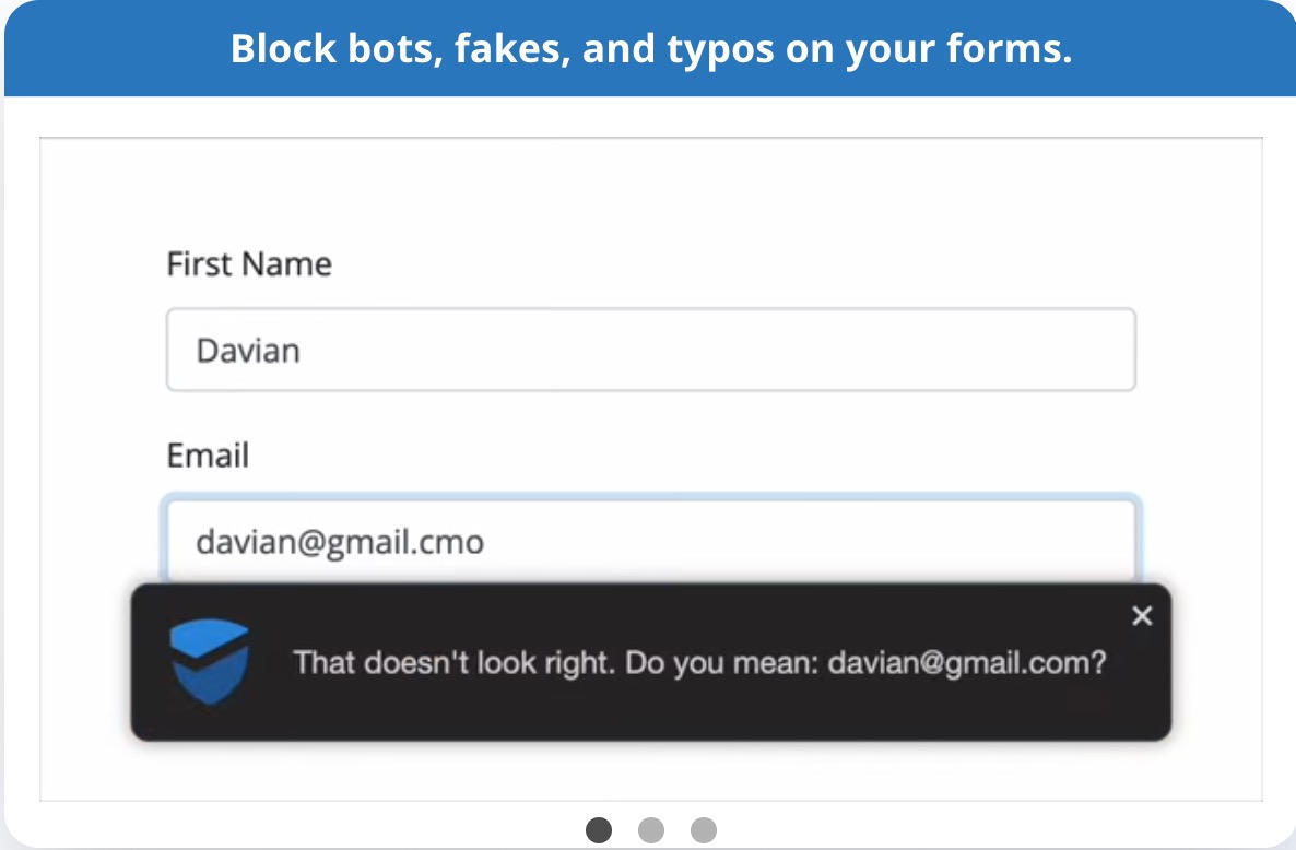 ListDefender form protection catching a mistyped email address