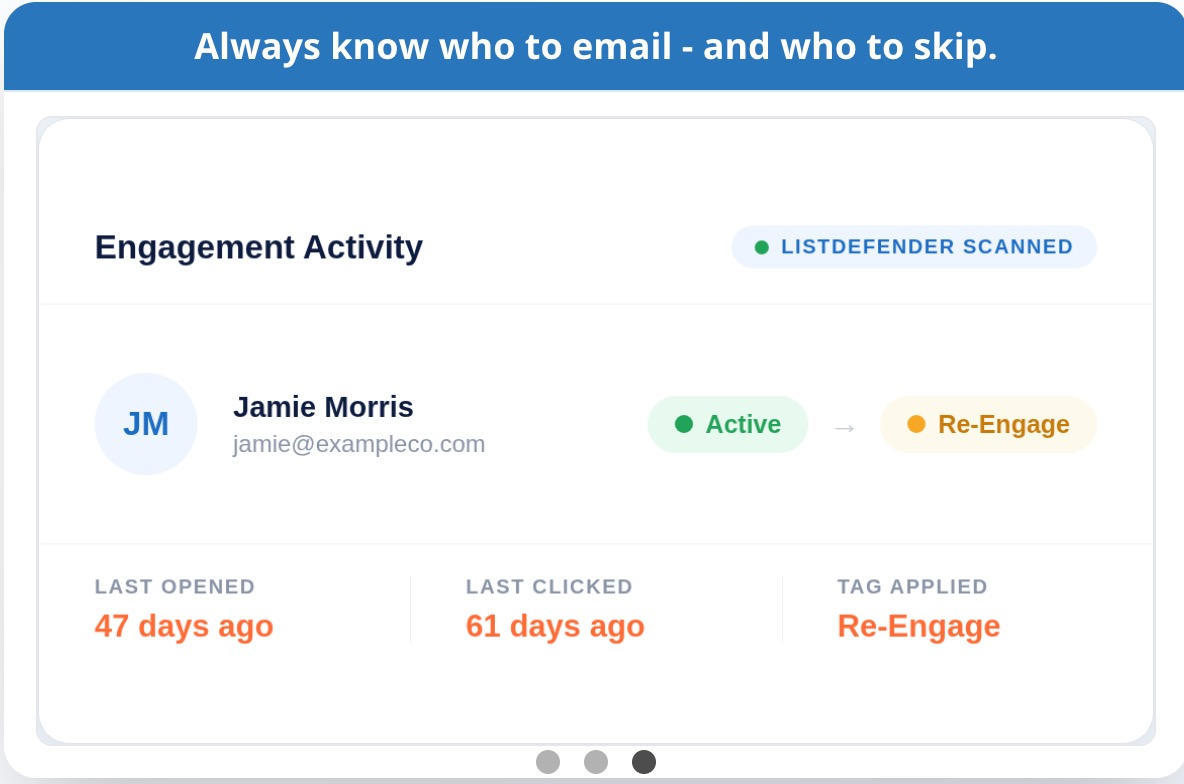 ListDefender engagement activity moving a contact from Active to Re-Engage